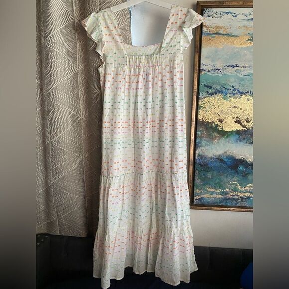 Draper James Women's Flutter Strap Smocked Midi Dress White Cotton Lined Sz S - Picture 7 of 14